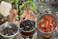 ببینید| غذای روستایی در چین؛ پخت یک غذای سنتی با خرچنگ گِلی و سبزیجات