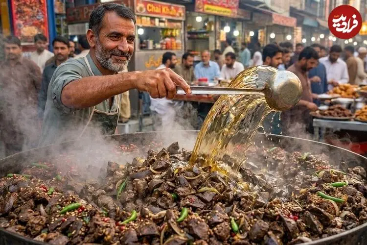 ببینید| غذای خیابانی در پاکستان؛ پخت یک غذای محبوب با جگر گاو در لاهور