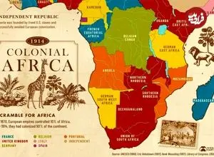 نقشه قاره آفریقا در سال ۱۹۱۴ و دورانی که ۹۰ درصد آن تحت کنترل استعمار بود + اینفوگرافی
