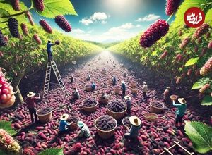 ببینید؛ چگونه کشاورزان هندی صدها تن شاه توت را برداشت می کنند؟