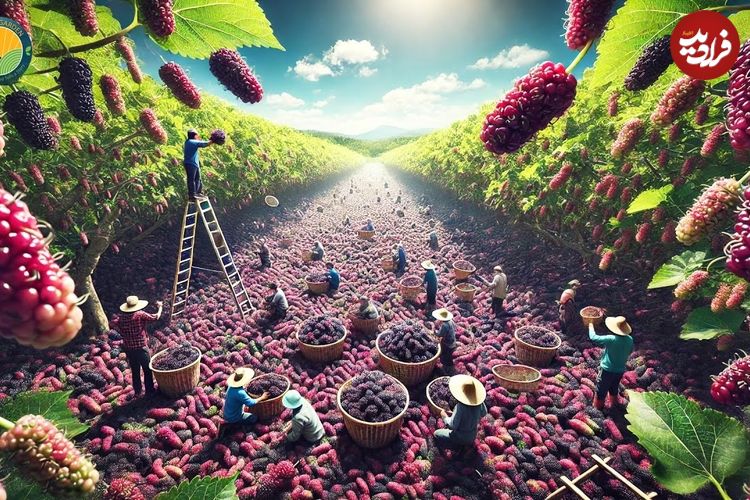 ببینید؛ چگونه کشاورزان هندی صدها تن شاه توت را برداشت می کنند؟