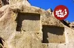 عکس| سفر زمان؛ تفنگچی قاجاری در کنار کتیبۀ گنجنامه در همدان؛ بیش از یک قرن قبل