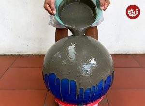 ببینید| آموزش ساخت یک گلدان زیبا با توپ پلاستیکی، سیمان و طناب به روش استاد چینی