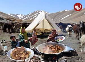 ببینید؛ غذای عشایری در افغانستان؛ پخت خورشت کاری بره و نان لواش