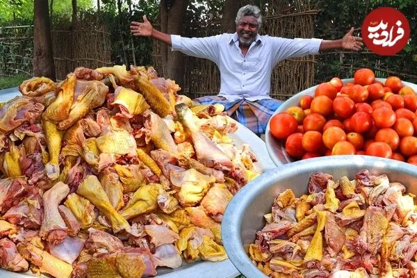 ببینید|  غذای  روستایی در هند؛ پخت بریانی با 50 کیلوگرم مرغ، برنج و گوجه فرنگی