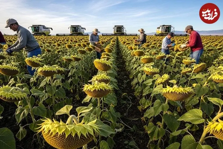 ببینید| مراحل کاشت و برداشت هزاران تن تخمه آفتابگردان و تولید روغن با آن