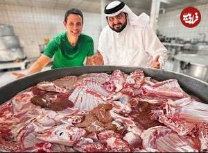 ببینید؛ غذای روستایی در قطر؛ پخت مندی گوسفند و شتر برای مراسم عروسی 