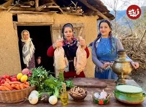 ببینید| غذای روستایی در ایران؛ پخت بریانی با اردک شکم پر در روستا