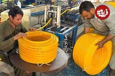 ببینید؛ فرآیند تولید انبوه شلنگ آب در کارگاهی در پاکستان 