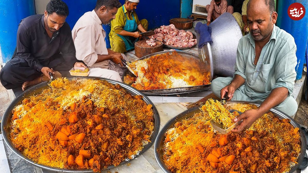 ببینید؛ غذای خیابانی در پاکستان؛ تهیه بریانی تند با مرغ در کراچی