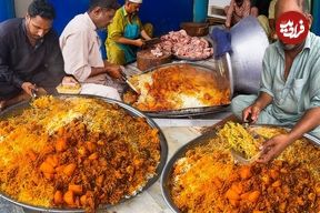 ببینید؛ غذای خیابانی در پاکستان؛ تهیه بریانی تند با مرغ در کراچی