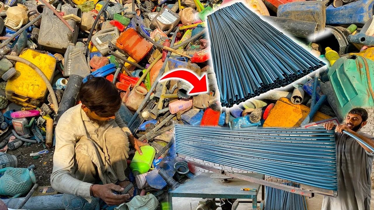 (ویدئو) فرآیند دیدنی تبدیل زباله های پلاستیکی به لوله PVC در پاکستان