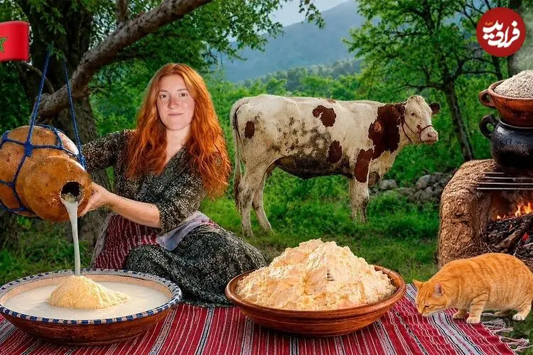 ببینید| غذای روستایی در مراکش؛ تهیه کره محلی از ماست تازه در روستایی سرسبز
