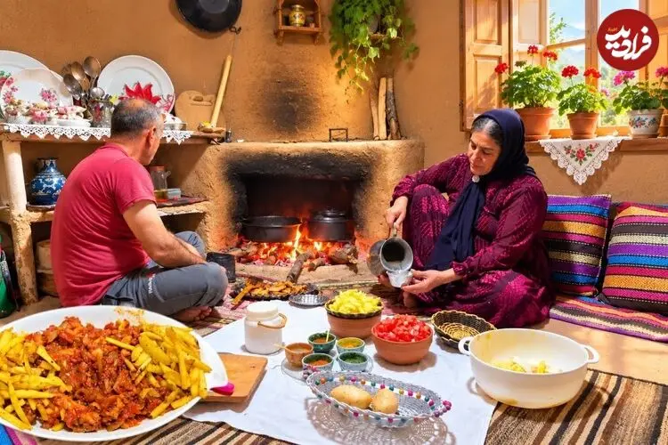 ببینید| غذای روستایی در ایران؛ پخت یک غذای متفاوت با مرغ و سیب زمینی و روی آتش