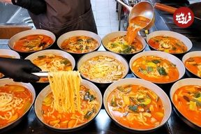 ببینید؛ غذای خیابانی در کره؛ پخت نودل دست ساز و رامن ژاپنی در سئول 