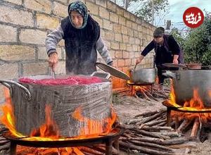 ببینید؛ غذای روستایی در آذربایجان؛ پخت آبگوشت بزباش