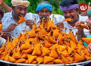 ببینید| غذای روستایی در هند؛ تهیه سمبوسه با مرغ سرخ شده در طبیعت