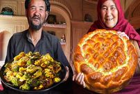 ببینید؛ غذای روستایی در افغانستان؛ پخت نان سنتی و خوراک با گل کلم توسط زوج سالخورده 