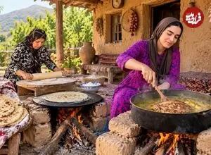ببینید| غذای روستایی در ایران؛ پخت خوراک با زبان گاو و تهیه نان تافتون