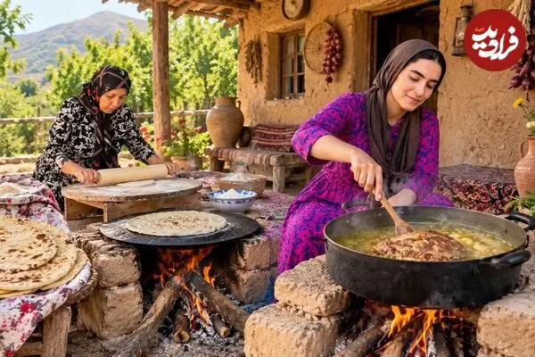 ببینید| غذای روستایی در ایران؛ پخت خوراک با زبان گاو و تهیه نان تافتون