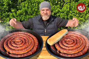 ببینید؛ غذای روستایی در آذربایجان؛ پخت هات داگ غول پیکر