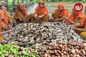 ببینید| غذای روستایی در هند؛ پخت غذا با 40 کیلو ماهی تیلاپیا در روستا