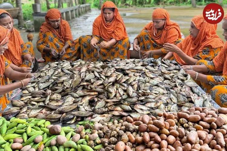 ببینید| غذای روستایی در هند؛ پخت غذا با 40 کیلو ماهی تیلاپیا در روستا