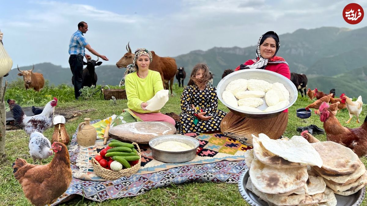ببینید؛ غذای روستایی در ایران؛ دوشیدن شیر گاو و تهیه پنیر محلی و پخت نان