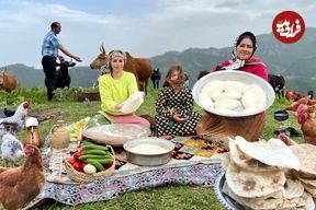 ببینید؛ غذای روستایی در ایران؛ دوشیدن شیر گاو و تهیه پنیر محلی و پخت نان