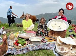 ببینید؛ غذای روستایی در ایران؛ دوشیدن شیر گاو و تهیه پنیر محلی و پخت نان