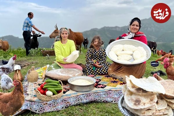 ببینید؛ غذای روستایی در ایران؛ دوشیدن شیر گاو و تهیه پنیر محلی و پخت نان
