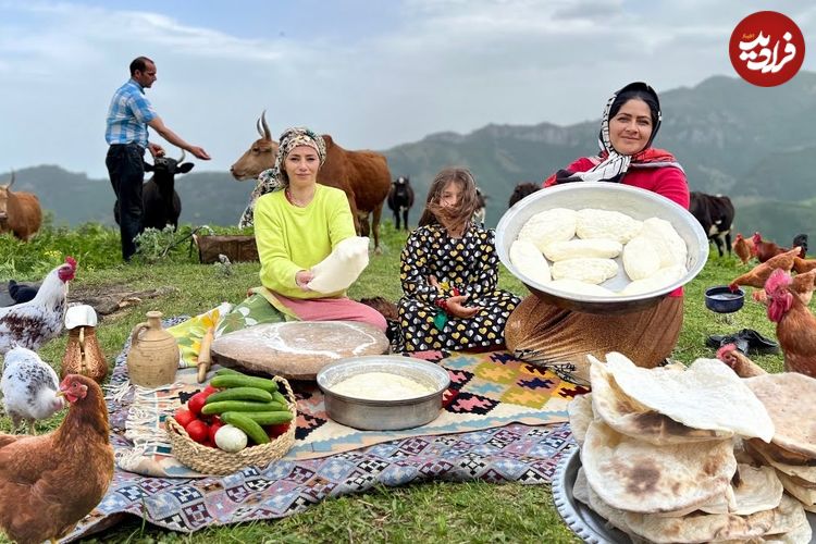 ببینید؛ غذای روستایی در ایران؛ دوشیدن شیر گاو و تهیه پنیر محلی و پخت نان
