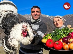 ببینید؛ غذای روستایی در آذربایجان؛ تهیه کباب بوقلمون در کوهستان