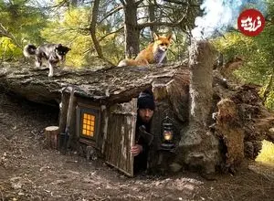 ببینید| فرآیند اخت یک پناهگاه مخفی زیر یک درخت در اعماق جنگل و در آلمان