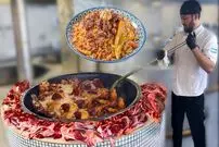 ببینید| غذای خیابانی در ازبکستان؛ پخت 150 کیلو سمرقند پلو محبوب تاشکندی ها