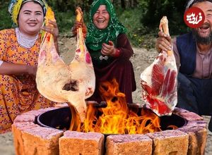 ببینید؛ غذای روستایی در افغانستان؛ کباب بره طعم دار شده در تنور زیرزمینی