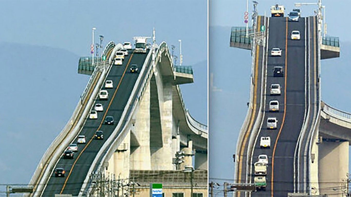 (ویدئو) پل عجیب در ژاپن با شیبی وحشتناک؛ پل یا ترن هوایی؟!