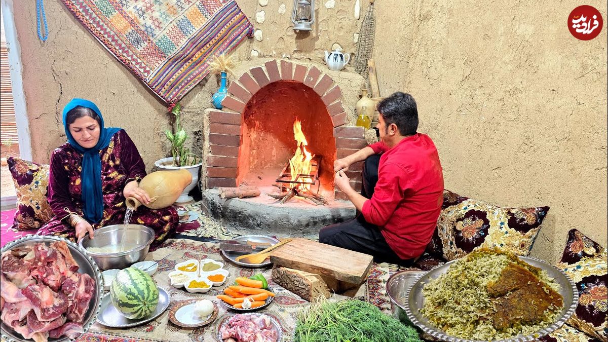 ببینید؛ غذای روستایی در ایران؛ پخت شوید پلو با گوشت بره توسط زوج روستایی