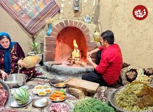 ببینید؛ غذای روستایی در ایران؛ پخت شوید پلو با گوشت بره توسط زوج روستایی