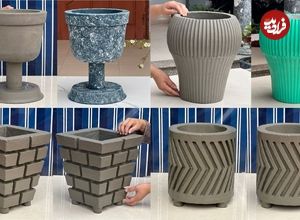 ببینید؛ نحوه ساخت گلدان های زیبا با سیمان و سطل های پلاستیکی 