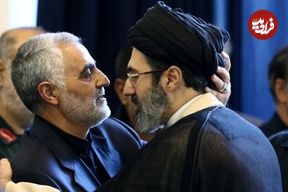 عکس؛ سفر به تاریخ؛ «سید مجتبی خامنه‌ای، فرزند رهبر انقلاب» در 12 سالگی در کنار پدر؛ دهۀ 60