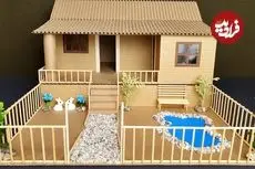 ببینید| نحوه ساخت ماکت یک خانه با مقوا به روش استاد روسی