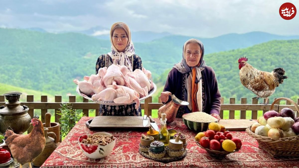 ببینید؛ غذای روستایی در گیلان؛ پخت مرغ شکم پر در تنور