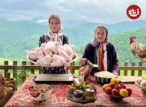 ببینید؛ غذای روستایی در گیلان؛ پخت مرغ شکم پر در تنور