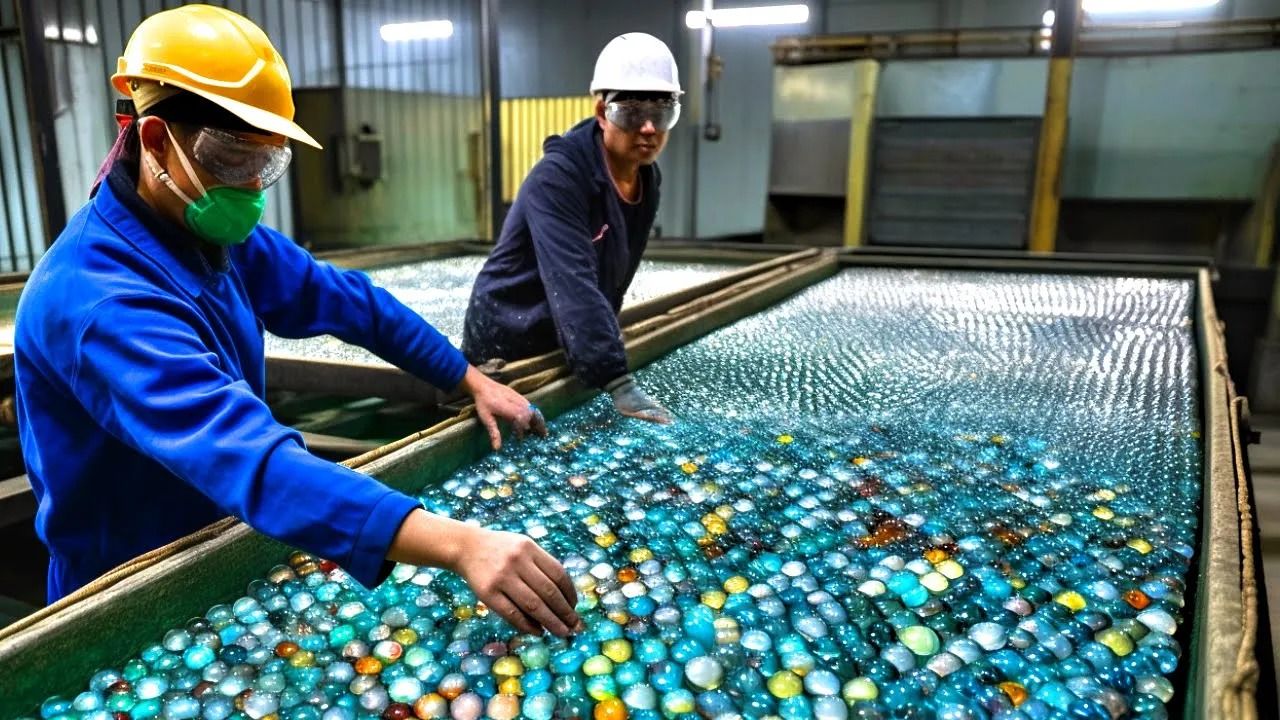 (ویدئو) فرآیند تولید تیله های زیبای شیشه ای و مرمری در کارخانه های مشهور