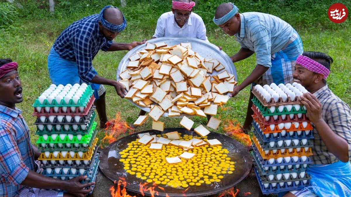 ببینید؛ غذای روستایی در هند؛ پخت املت با تخم مرغ و نان تست در طبیعت