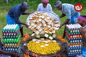ببینید؛ غذای روستایی در هند؛ پخت املت با تخم مرغ و نان تست در طبیعت