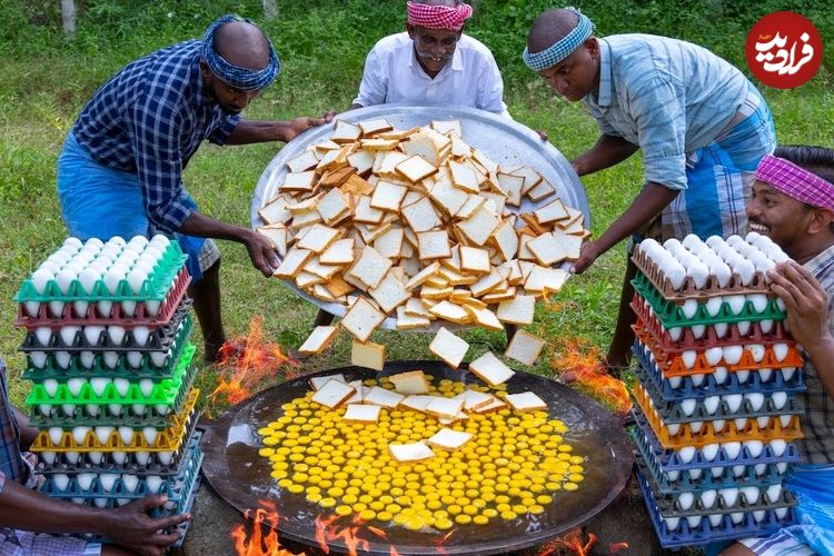 ببینید؛ غذای روستایی در هند؛ پخت املت با تخم مرغ و نان تست در طبیعت
