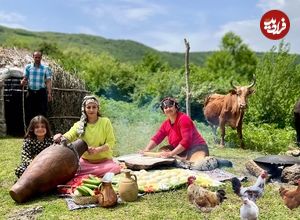 ببینید؛ غذای روستایی در گیلان؛ دوشیدن شیر گاو و تهیه کره سنتی در دل طبیعت