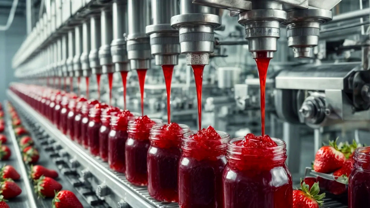 (ویدئو) نحوه تولید و بسته بندی ده ها تن مربای توت فرنگی در کارخانه از نمای نزدیک